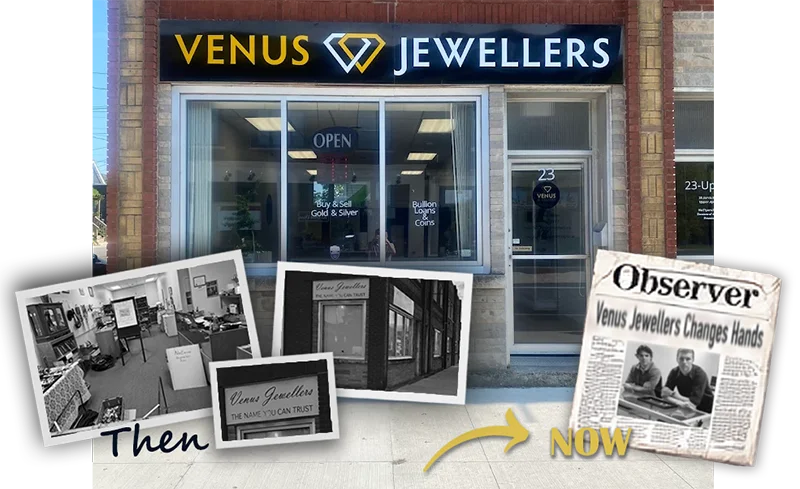 Venus Jewellers storefront then and now — 23 Jarvis St, Fort Erie